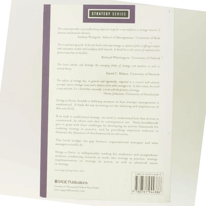 Strategy as practice : an activity-based approach af Paula Jarzabkowski (Bog)