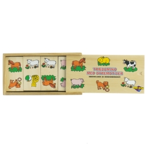 Trædomino med dyremotiver (str. 18 x 10 x 5 cm)