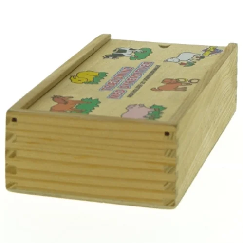 Trædomino med dyremotiver (str. 18 x 10 x 5 cm)