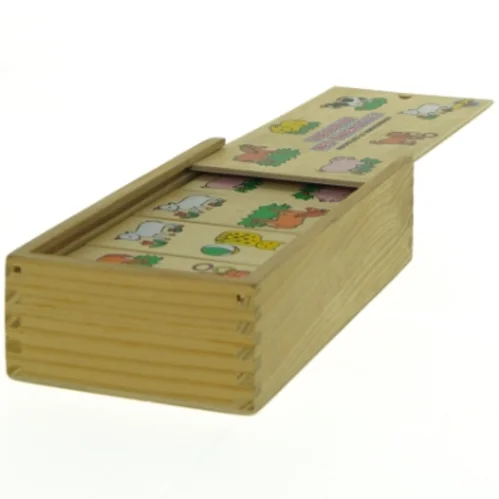 Trædomino med dyremotiver (str. 18 x 10 x 5 cm)