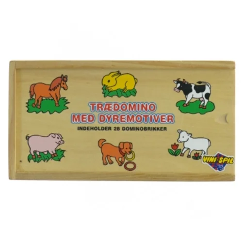 Trædomino med dyremotiver (str. 18 x 10 x 5 cm)