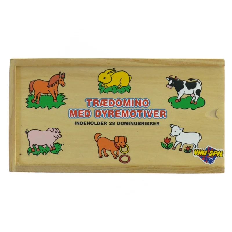 Trædomino med dyremotiver (str. 18 x 10 x 5 cm)