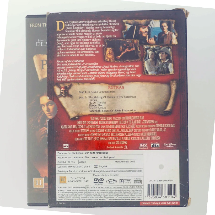 Pirates of Carribean (2disc): Sorte for med Johnny Depp (DVD)