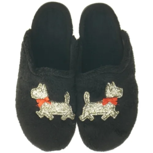 Sorte hjemmesko med hundemotiv (str. 38)