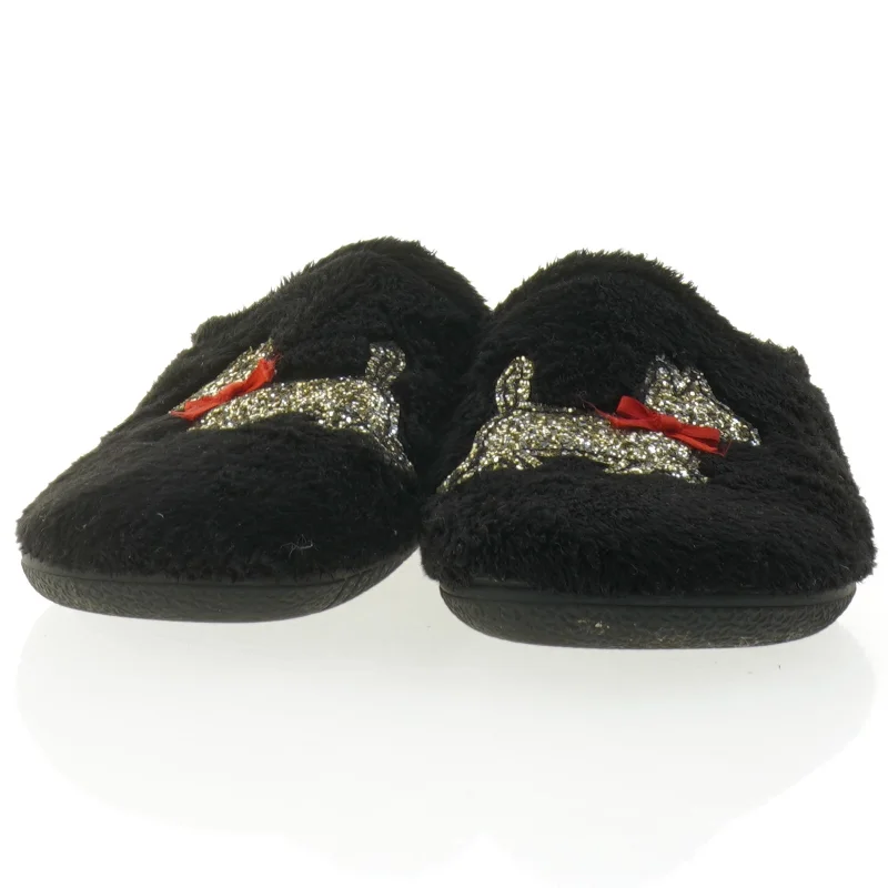 Sorte hjemmesko med hundemotiv (str. 38)