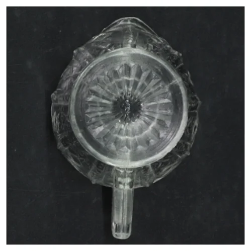 Glas kande med hank (str. H. 7,5 cm. ø. 6 cm)