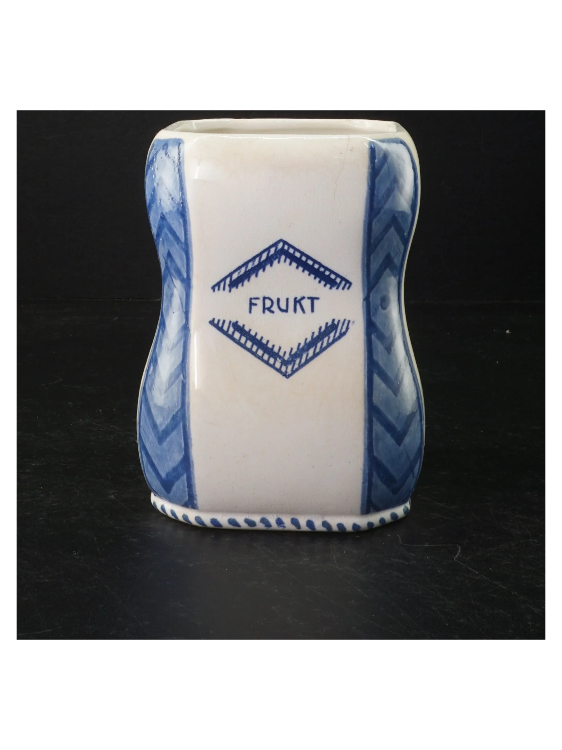 Blå og hvid keramik krukke (str. 16 cm ø 10 cm)