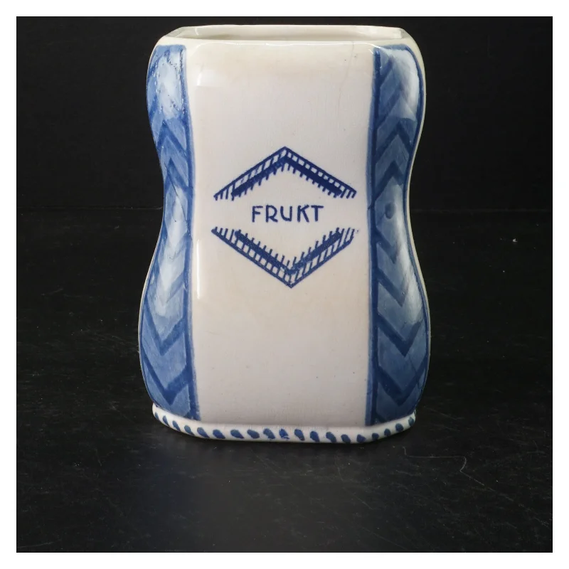 Blå og hvid keramik krukke (str. 16 cm ø 10 cm)