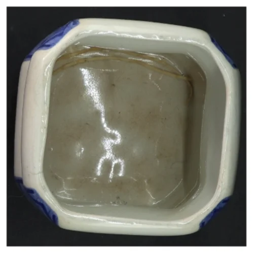 Blå og hvid keramik krukke (str. 16 cm ø 10 cm)