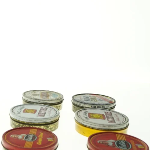 Vintage tobaksdåser (str. Ø 10 - 12 cm)