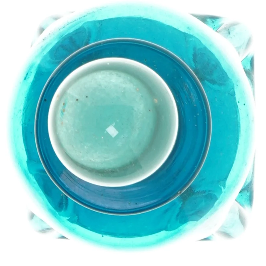 Blå klukflaske med prop (str. 23x7,5x7,5 cm)