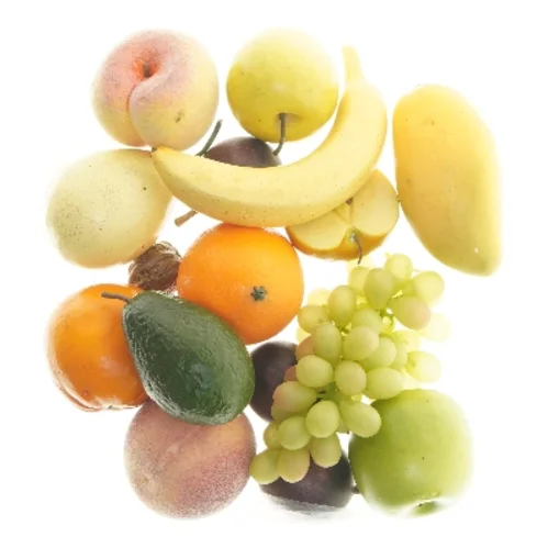 Dekorativ frugt i plast (str. 3-12 cm)