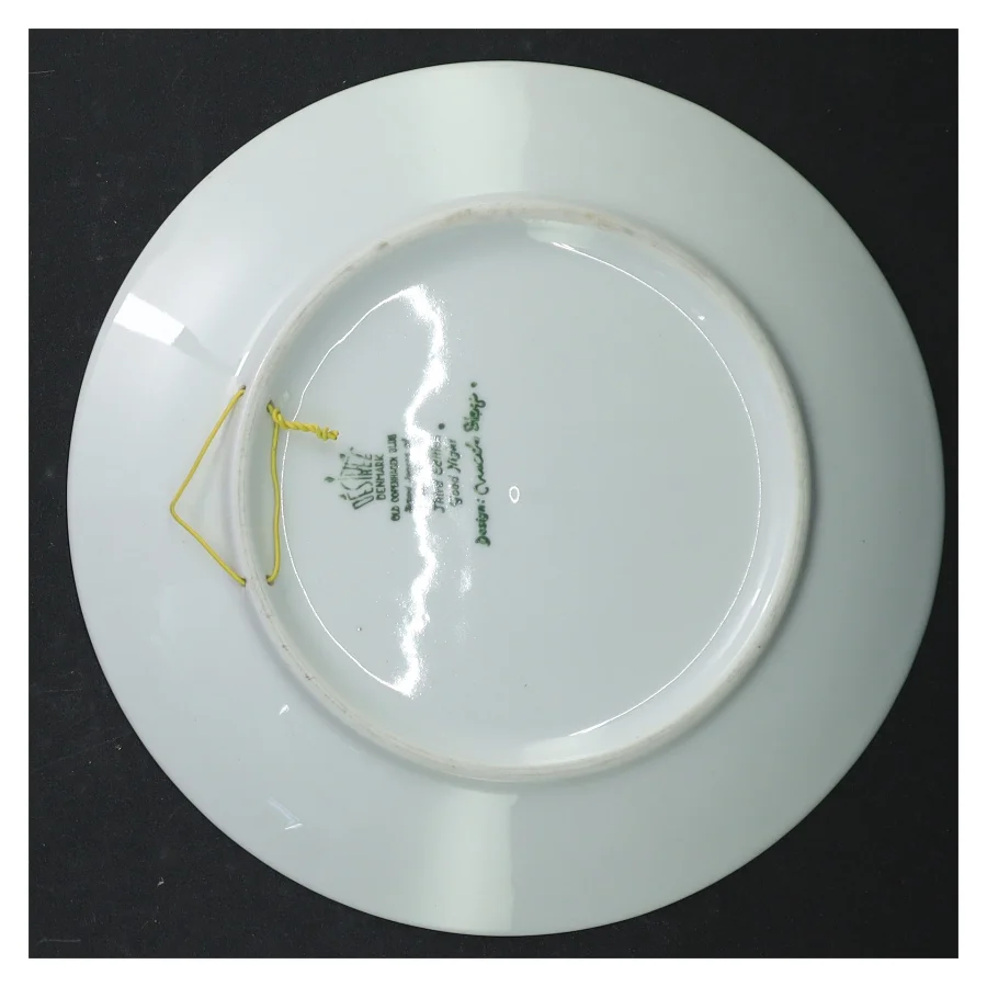 Blå dekorativ porcelænstallerken, mors dag 1972