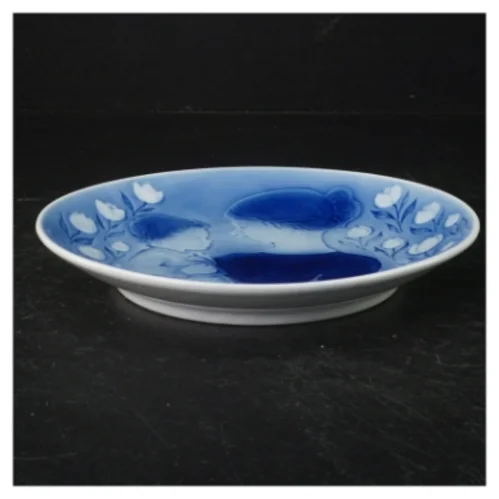 Blå dekorativ porcelænstallerken, mors dag 1972