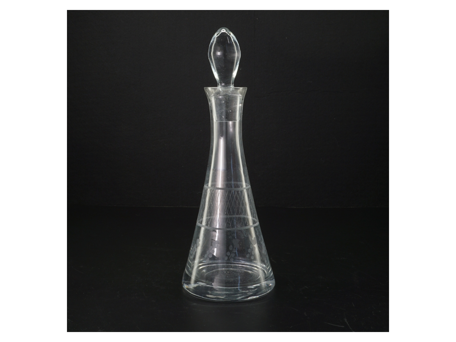 Glas karaffel med prop (str. H. 27 cm. ø. 9,5 cm)
