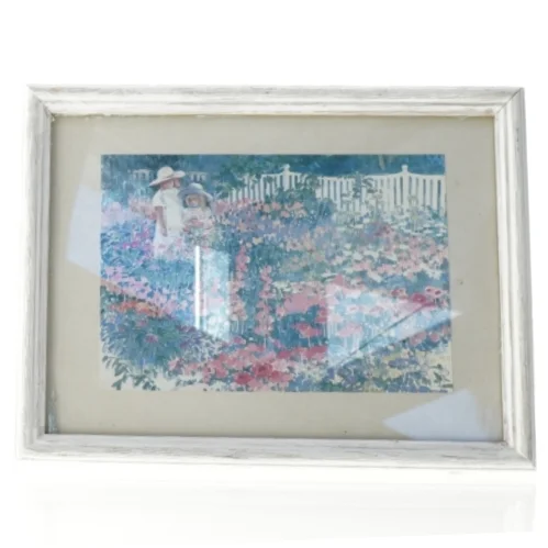 Indrammet billede med have motiv (str. 27 x 21 cm)