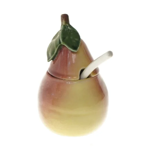 Pærefaconet krukke med ske (str. 15 cm)