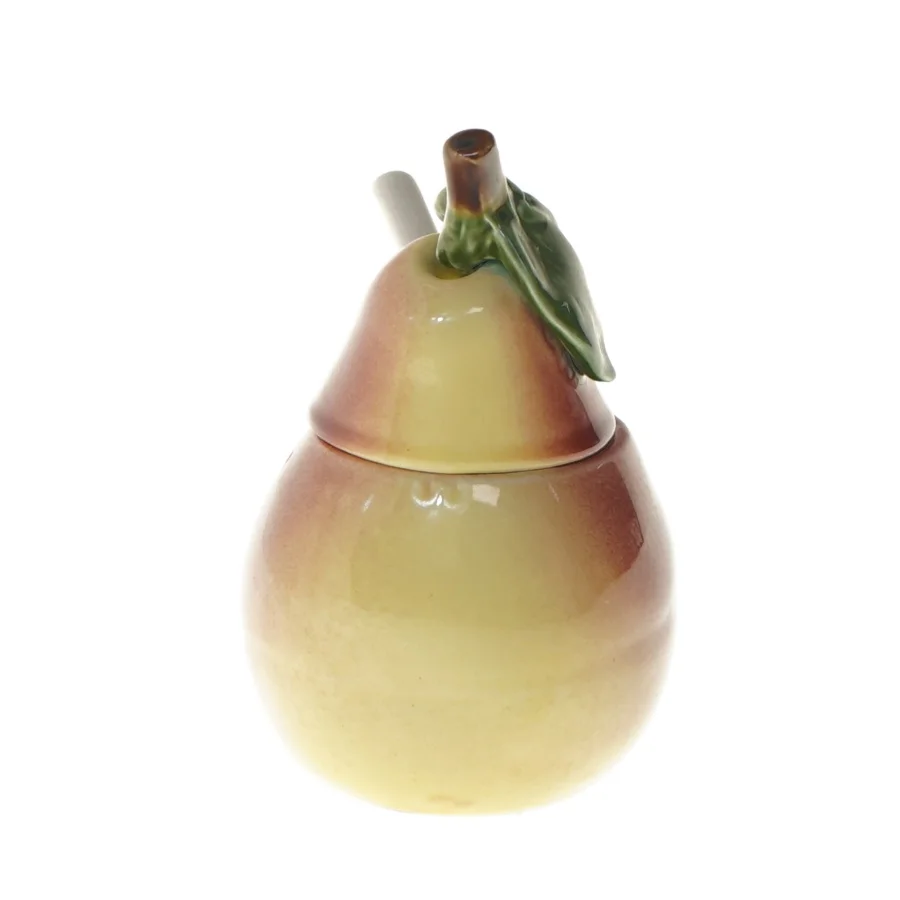 Pærefaconet krukke med ske (str. 15 cm)
