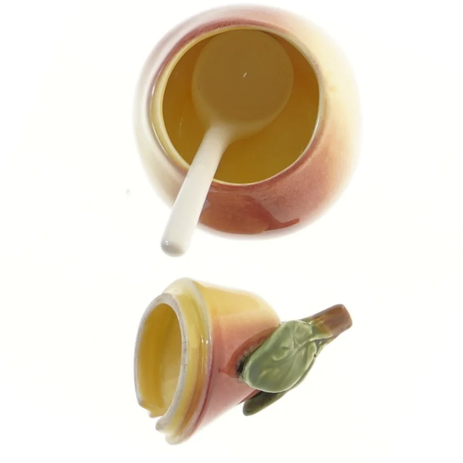 Pærefaconet krukke med ske (str. 15 cm)