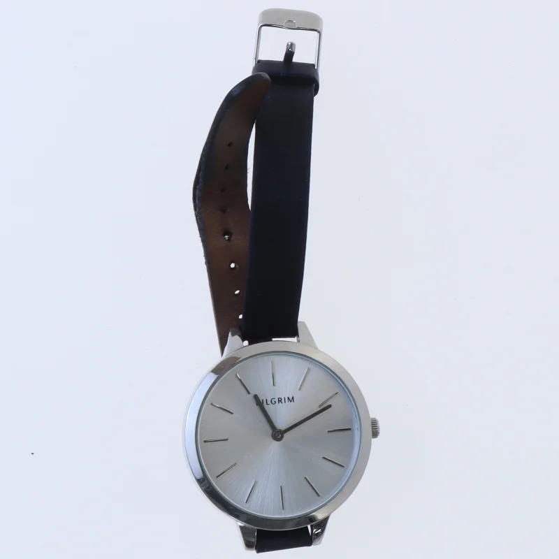 Pilgrim armbåndsur med sort læderrem fra Pilgrim (str. Ø 40 mm)