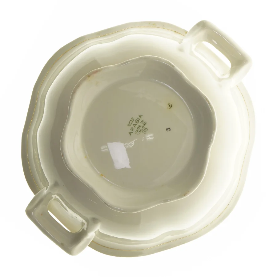 Rund serveringsskål med låg fra Arabia (str. Ø 21x19 cm)