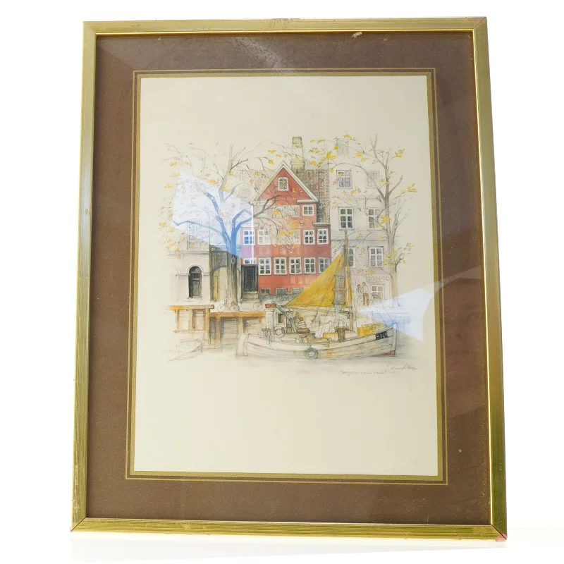 Indrammet billede af bylandskab (str. 47 x 37 cm)