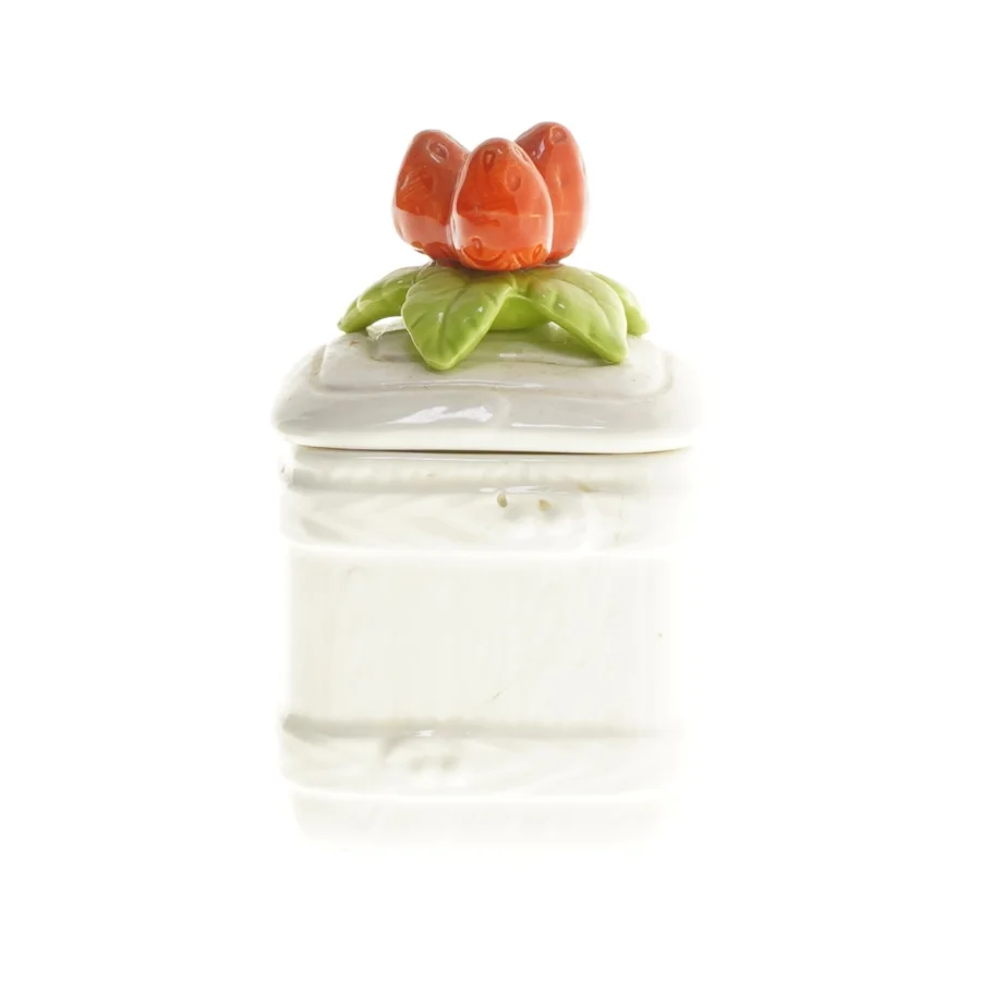 Dekorativ porcelænsbeholder med låg (str. 12x7x7 cm)