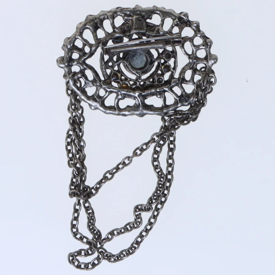 Vintage broche med kæde (str. 5,5 cm)