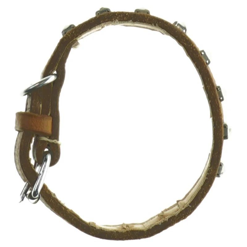 Brugt læderhalsbånd med nitter (str. Længde 64 cm)