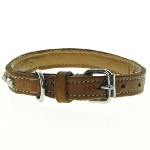 Brugt læderhalsbånd med nitter (str. Længde 64 cm)