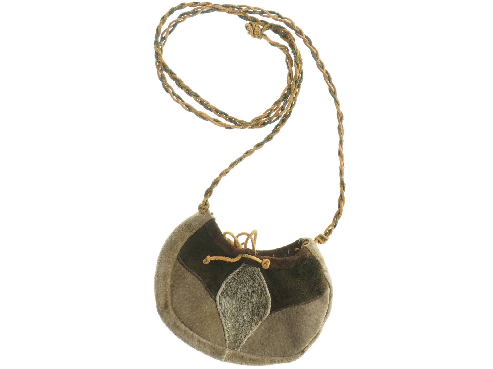 Broderet pung med flettet snor (str. 13 x 17 cm)