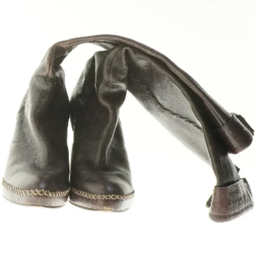 lange brune  læderstøvler med hæl (str. sål: 23 cm)