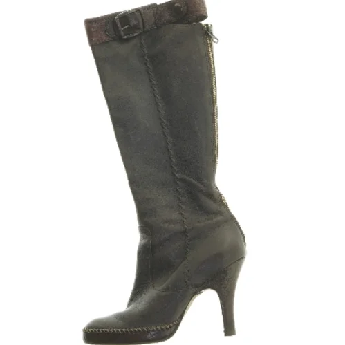 lange brune  læderstøvler med hæl (str. sål: 23 cm)