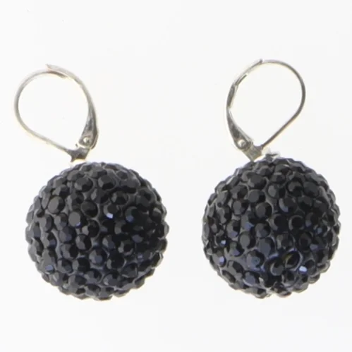 Sort rhinsten øreringe (str. Ø 2 cm)