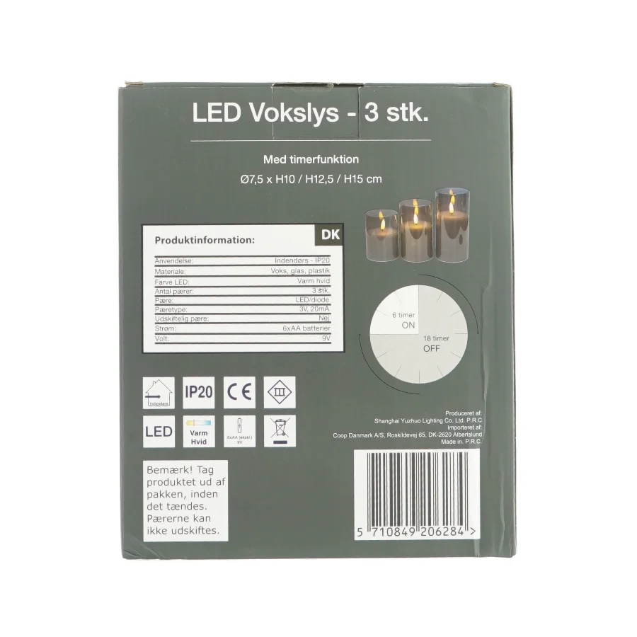 LED vokslys 3 styk (str. HØ: 10 x 12,5 og 15 x7,5)
