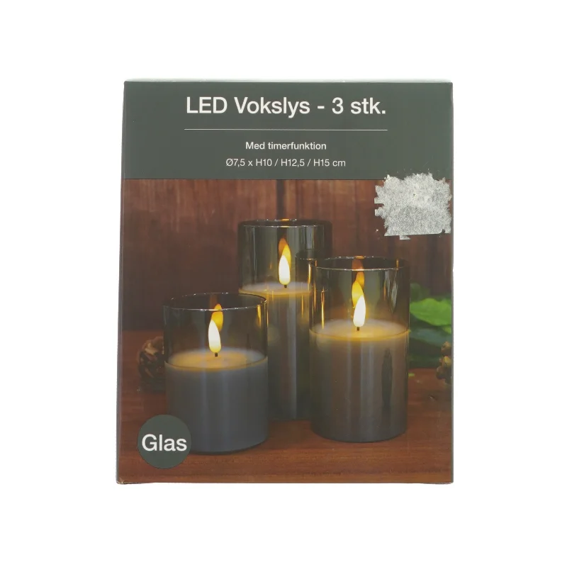 LED vokslys 3 styk (str. HØ: 10 x 12,5 og 15 x7,5)