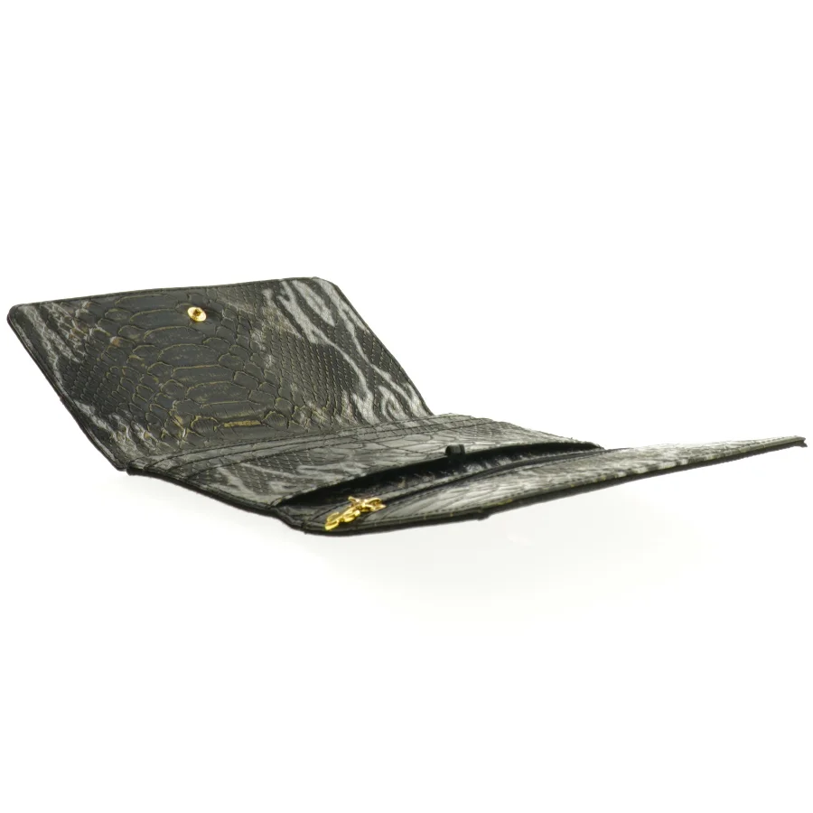 Sort læderpung med krokodillemønster (str. 18,5 x 11 cm)