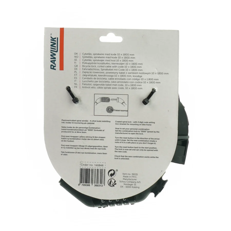 Cykel lås med kode fra Rawlink (str. 180 cm)
