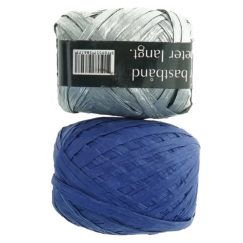 Papirbast snor, 40 meter, blå og sølv (str. 40 m)