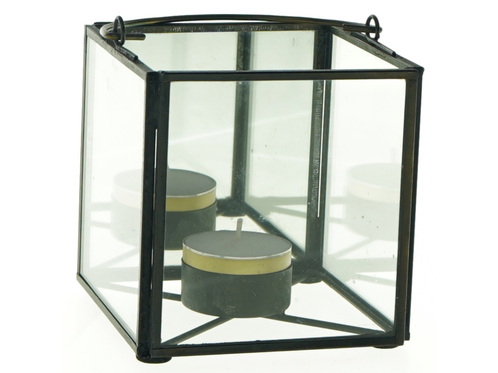 Glas og metal lysestage (str. 10 x 10 cm)