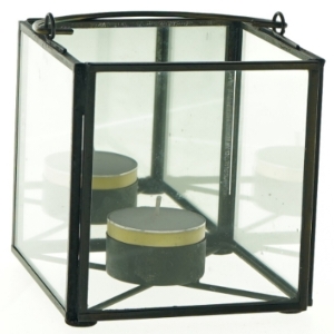 Glas og metal lysestage (str. 10 x 10 cm)