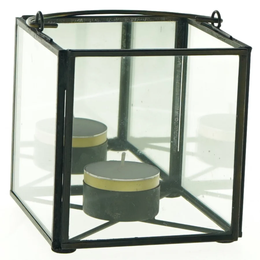 Glas og metal lysestage (str. 10 x 10 cm)