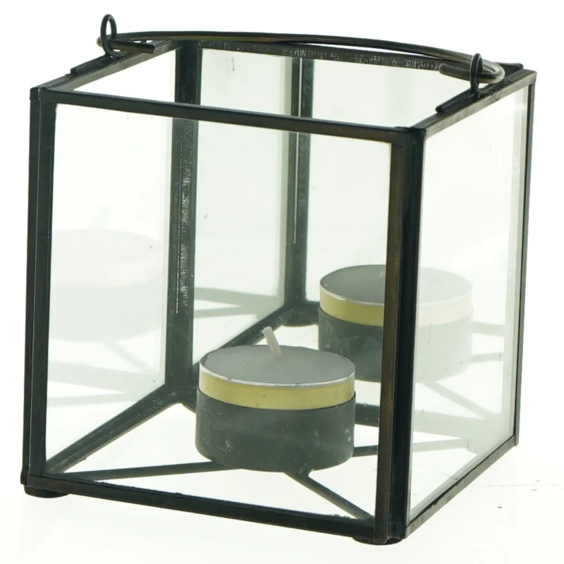 Glas og metal lysestage (str. 10 x 10 cm)