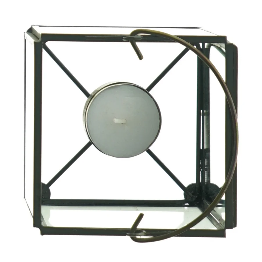 Glas og metal lysestage (str. 10 x 10 cm)