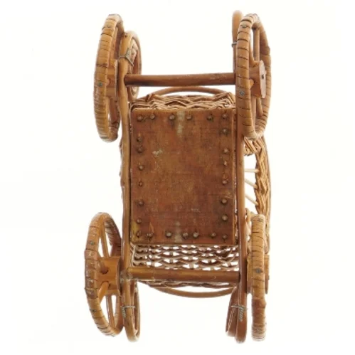 Flettet mini kurv-vogn i rattan (str. 21x10x13 cm)