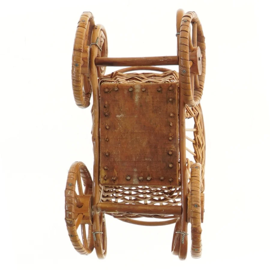 Flettet mini kurv-vogn i rattan (str. 21x10x13 cm)