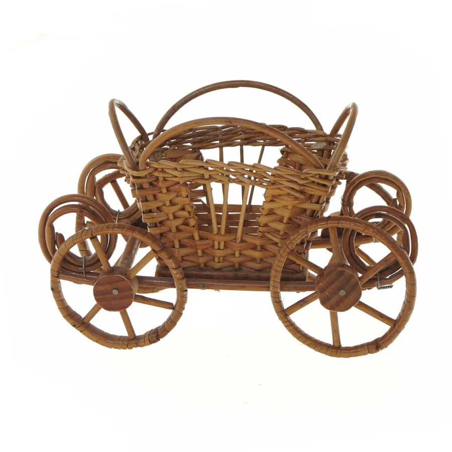 Flettet mini kurv-vogn i rattan (str. 21x10x13 cm)