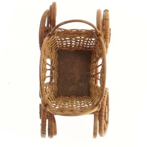 Flettet mini kurv-vogn i rattan (str. 21x10x13 cm)