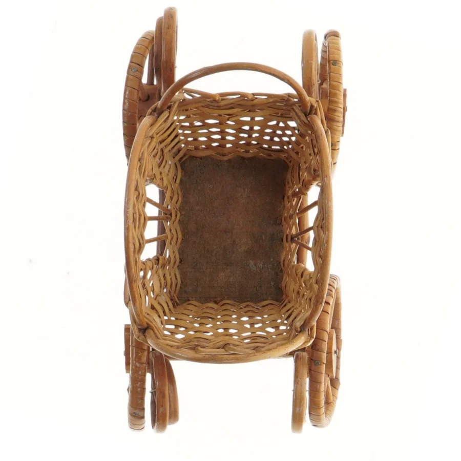 Flettet mini kurv-vogn i rattan (str. 21x10x13 cm)
