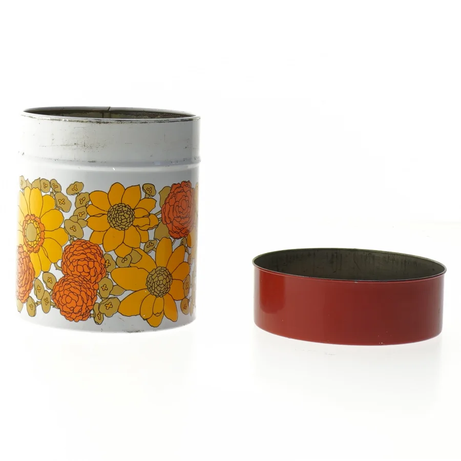 Retro metal dåse fra 70’erne (str. Ø. 9,5 cm. længde. 12 cm)